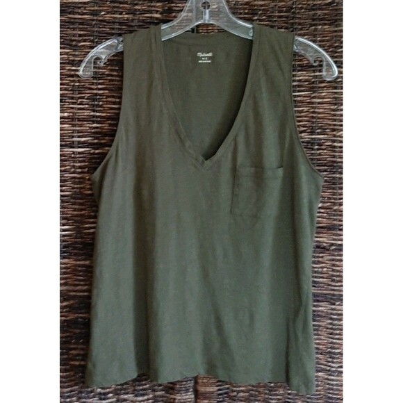 Madewell Whisper V-Neck Pocket Tank Top Small Green Minimalist Staple Basic Boho - Picture 1 of 6